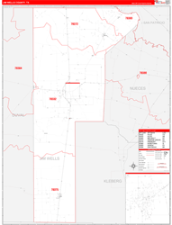 Jim Wells County, TX Wall Map Zip Code Red Line Style 2024